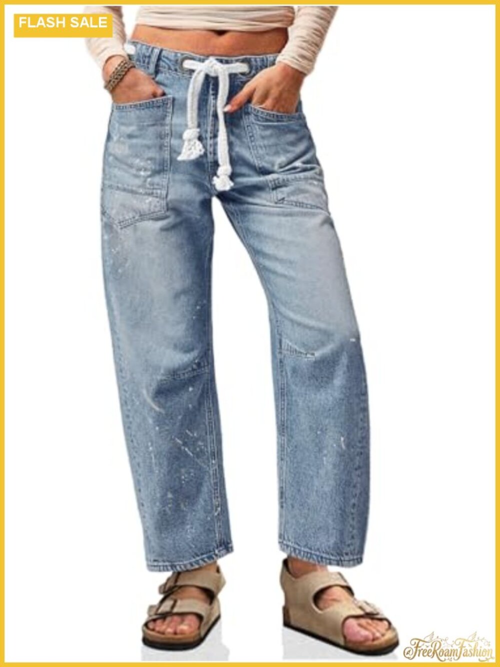 Baggy Barrel Jeans Women Denim Patch Pockets High Waist